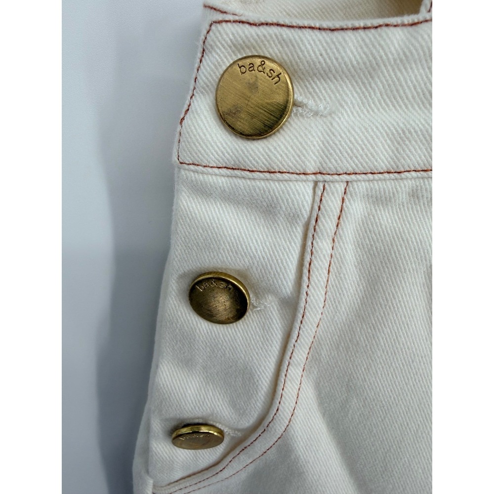 Ba&sh White Denim Wide Leg Overalls Contrast Stitch Brass Buttons Size M - Picture 4 of 11